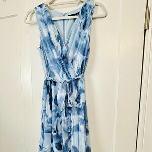 White House Black Market - Blue Surplice Midi Dress Ikat Floral Blue Dress - 4